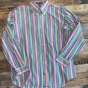 Vintage 90s Tommy Hilfiger Men's Striped Shirt - Red, Blue, Green